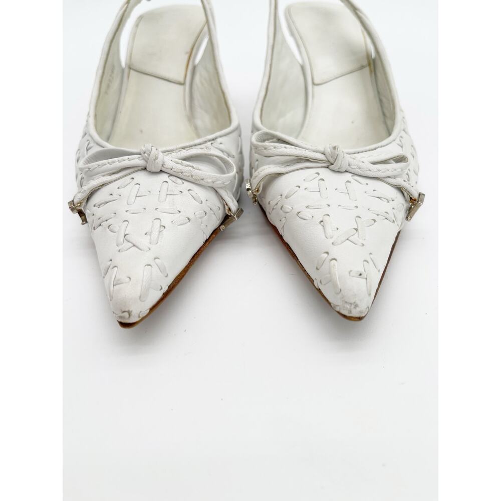 Dior Vintage White Whipstitched Bow CD Charm Pointed Toe Kitten Heels EU 36.5 - Picture 7 of 16
